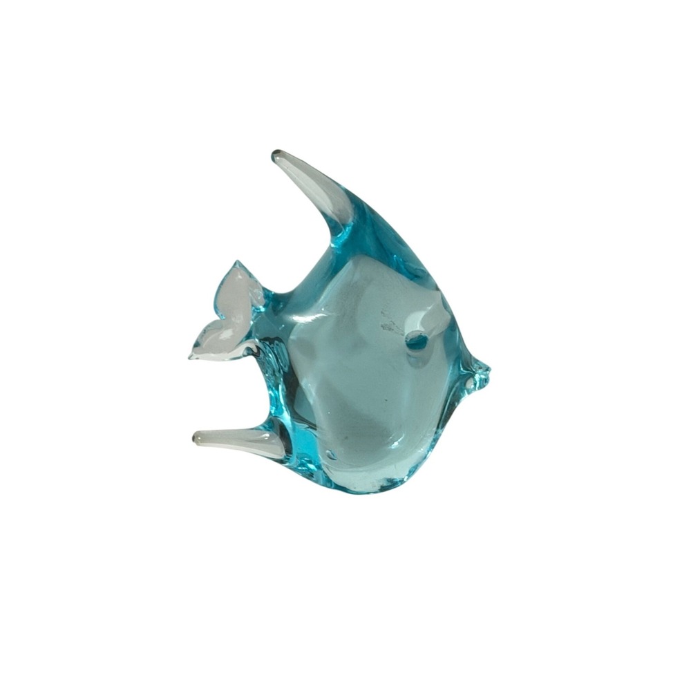 Vintage Art Glass Fish Figurine Turquoise Blue Hand Blown Coastal